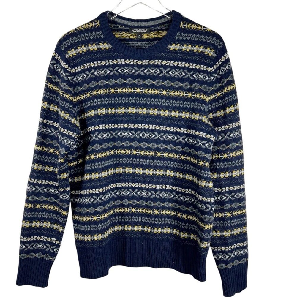 BANANA REPUBLIC Navy Fair Isle Merino Wool Blend Sweater Men's Size Medium